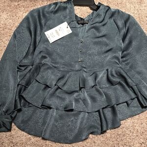 NWT Zara Elegant Teal Ruffle Blouse